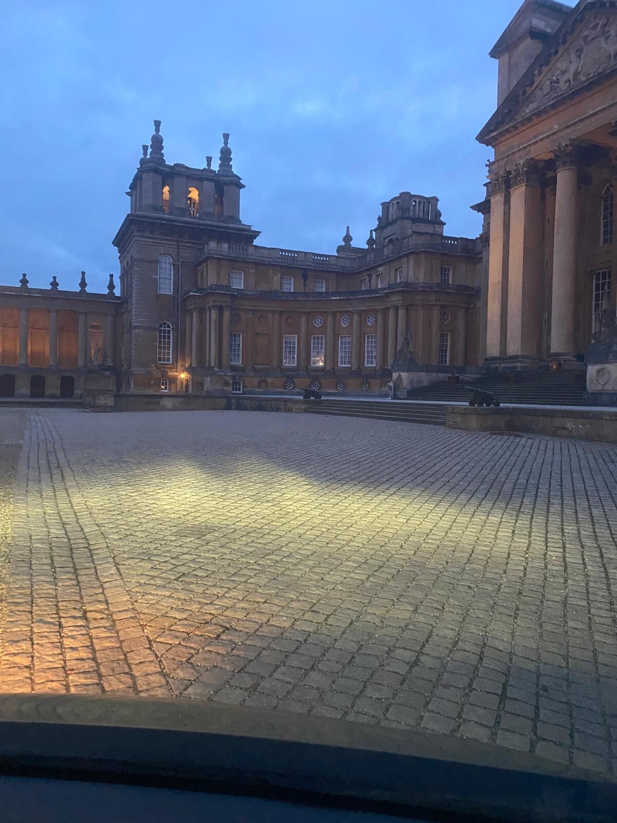 Blenheim Palace Great Court and cupolas at dusk, Woodstock Oxfordshire